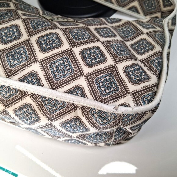 Vintage RARE Prada Hobo Handbag Blue Brown Paisley Nylon Leather Trim Medium - Picture 8 of 16